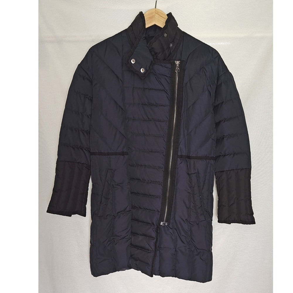 Madewell B4162 Asymmetrical Quilted Down Coat Puffer Coat Blue Black Zip XS